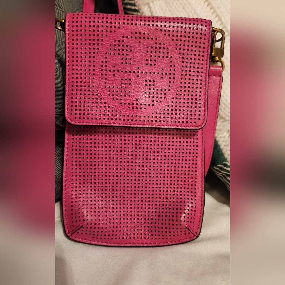 Tory Burch Pink Perforated Leather Crossbody Bag